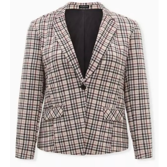 TORRID Studio Double Knit Plaid Blazer Sz 00 or M 10 NWOT office academia preppy - Picture 2 of 12